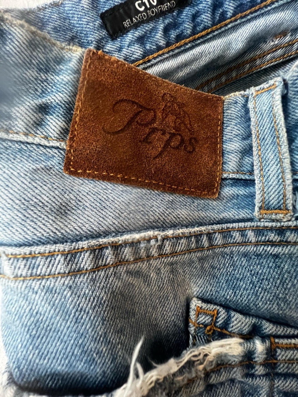 PRPS Light Blue Relaxed Fit Womens Jeans 5 pocket button up distressed frayed